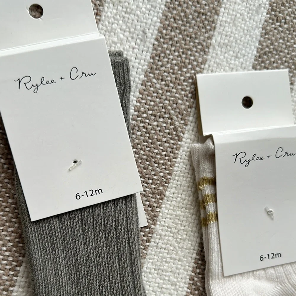 Rylee + Cru Gray and Cream Stripe Casual Ribbed Socks